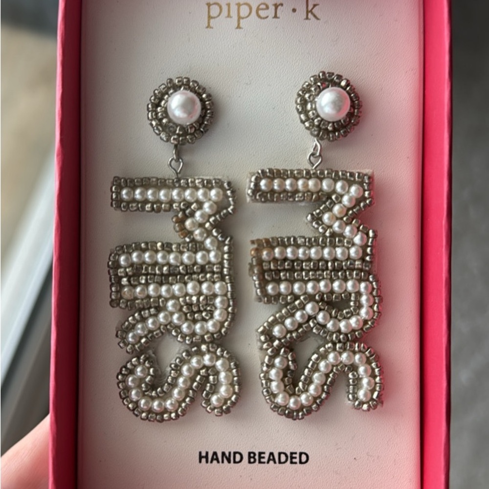 piper•k Mrs. White Pearl Beaded Statement Drop Earrings